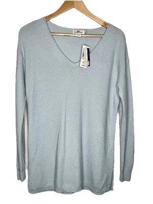 Suéter Vineyard Vines Mujer Lana Merino Cuello en V Talla S Azul Tejido Largo Relajado Foto 1 de 4