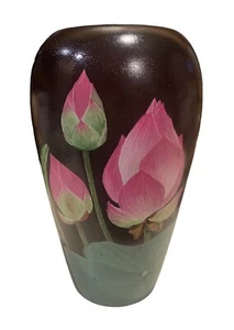 Vase Hand Painted Floral Pattern Pink & Green Signed 8.5” Tall Wooden - Picture 1 of 6