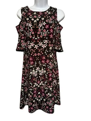 Tommy Hilfiger Floral Cold Shoulder Dress Black Multicolor Size 2 Poly Spandex - Image 1 of 4
