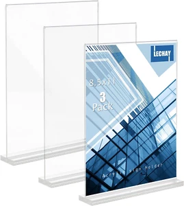 3 Pack Acrylic Sign Holder, 8.5 X 11 Inches Clear Table Menu Desktop Display Sta - Picture 1 of 12