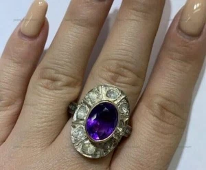 Anillo de boda de cóctel de amatista ovalada natural de plata de ley 925 - Imagen 1 de 10