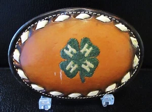 Rare TONY LAMA 4H Club Leather & Metal Belt Buckle Limited Ed #4888 Lucky Clover - Picture 1 of 3