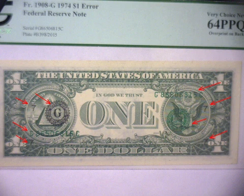 1974 $1 US Fed. Reserve Note,MISSING SEAL & SERIAL NUMBERS🌟PRINTED ON REVERSE🌟 Cover