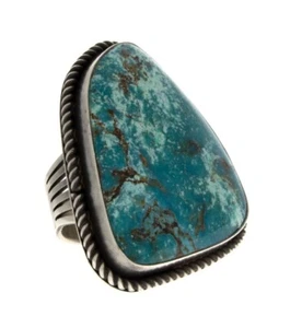 7.5 ADJ - Natural Evans Turquoise Statement Ring By Navajo Artist Nila Johnson - Picture 1 of 5