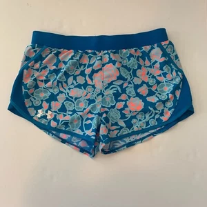 Under Armour Girl Large 14 16 Shorts Running Youth Fly By Blue Printed New - Picture 1 of 6