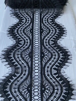 3 Yards Black Eyelash Embroidered French Lace Trim/Sewing/Bridal/Craft/8" Wide - Image 1 of 4