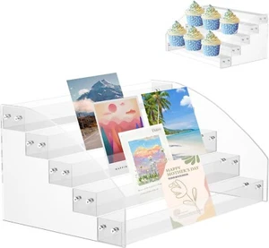 Estante de exhibición de tarjetas de felicitación de 5 niveles soporte de fotos de acrílico transparente para mostrador, proveedores - Imagen 1 de 8