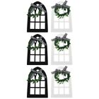  6 Pcs Wooden Hanging Decor Rustic Plaid Bow Wreath Tray Frame Ladder Household