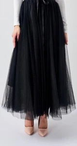 TRENDFARBE Schwarz ROCK langer TÜLLROCK PLISSEEROCK 2-lagig MIDI ROCK SKIRT - Bild 1 von 3