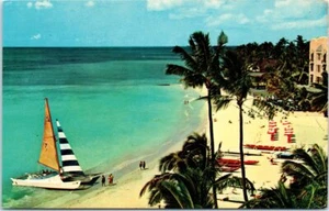Vtg HI Postcard Island Of Oahu Waikiki Beach Pan Am Airline Issued Sailboat  - Picture 1 of 2