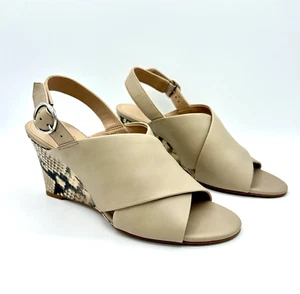 Banana Republic Taupe Leather Crossover Wedge Sandals ~Size 7.5~ Snakeskin Heel - Picture 1 of 15