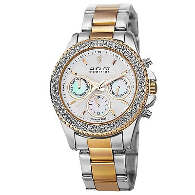 NEW August Steiner AS8100TTG Women's Multifunction MOP Two-Tone Bracelet Watch - Image 1 of 4