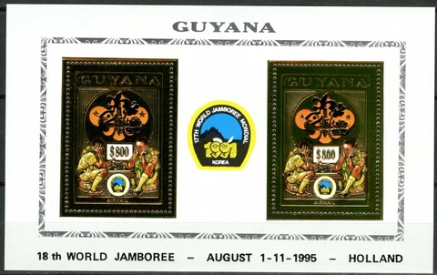Guyana 1992 Scouts Korea 91+ Overprint Holland 95 Black 3991 a Gold X 2 Perf Cover