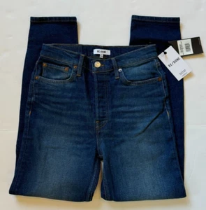 NEW RE/DONE JEANS 90s HIGH RISE ANKLE CROP BUTTON FLY DEEP SAPPHIRE SIZE 27 *G - Picture 1 of 6