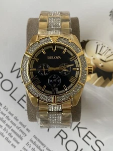 New Bulova Men's Quartz Swarovski Crystal Markers Blue Dial 44mm Watch 98C128 - Picture 1 of 4