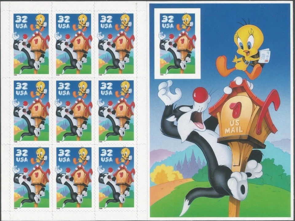 Sheet of 10 stamps - Scott 3205 - 32 cent - Sylvester & Tweety - 1998 - MNH - Image 1 of 1