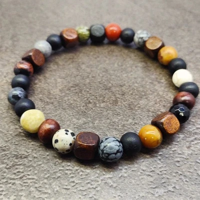 Men's Stone Wood Bead Stretch Bracelet Prayer Energy Chakra Yoga Bohemian Surfer - Image 1 of 3