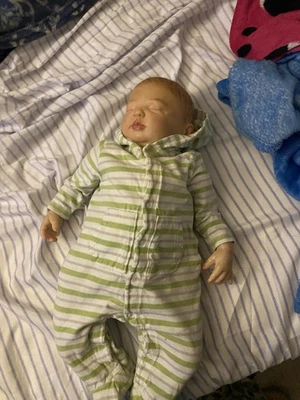 reborn rose by bountiful baby asleep doll with brown hair - Image 1 of 4