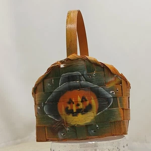 Scarecrow Face Handpainted Small Woven Wood Basket 3x4.5x7 Fall Autumn - Picture 1 of 9