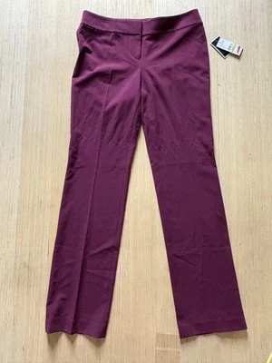 NUEVO CON ETIQUETAS Y2K Nine West Mujer’s Talla 4 Pantalones Pantalón Vino Elastizado Plano Negocios Acampanado Foto 1 de 4