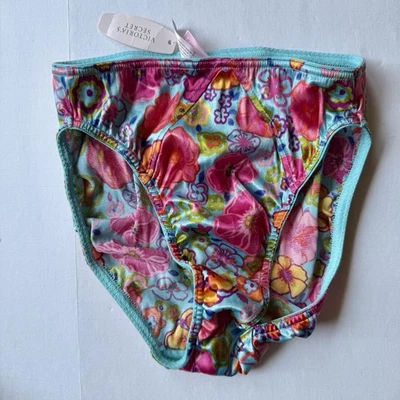 De Colección Nuevas Bragas Victoria's Secret Azul Floral Segunda Piel Satén Corte Alto S Foto 1 de 4