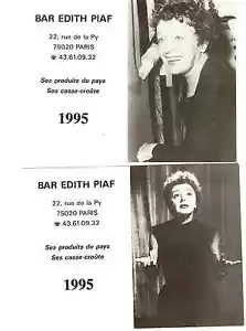 3 CALENDARS BAR EDITH PIAF PARIS FRANCE, CAFE PIAF MEMORABILIA, LE PIAF BUS CARD - Picture 1 of 5