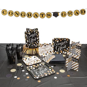 Fun Express Bulk 540 Pieces Black & Gold Congrats Grad Graduation Party Tablewar - Picture 1 of 3