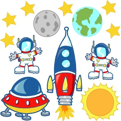 ESKVINYL Childrens & Kids Bedroom Space Rockets Planets Vinyl Wall Art Stickers Decals