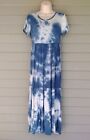 See You Monday Tie-dye Womens Short Sleeve Blue Tiered Maxi Dress Size L