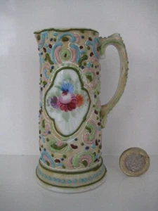 ANTIKE NIPPON PORZELLAN HANDBEMALTE ROSE SCHWERE MORIAGE MINIATUR EWER KRUG VASE - Bild 1 von 11