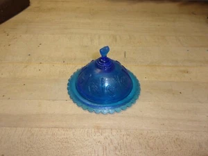 vintage childs cobalt blue carnivial glass butter dish strawberry FREE SHIPPING - Picture 1 of 12