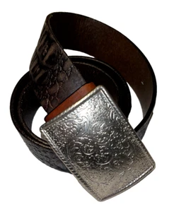 Cole Haan Vintage Large Silver Brass Buckle Leather Belt 32 80 Italy A09906 - Bild 1 von 6