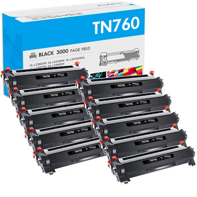 10 Pack TN760 Toner Cartridge for Brother TN-760 MFC-L2710DW HL-L2370DW L2350DW - Image 1 of 4