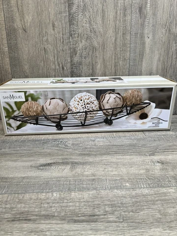 Metal Wire botanical boat Centerpiece Pedestal Black Basket NIB decorative Cover