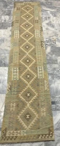 Alfombra de salón Kilim de lana multicolor azteca geométrica vintage afgana 75x385 cm - Imagen 1 de 3