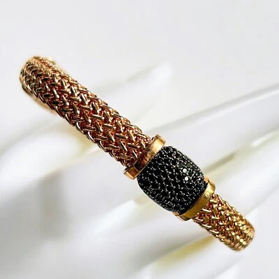 Pulsera vintage de malla de bronce Milor Italia pavé negro circonita cúbica Foto 1 de 4