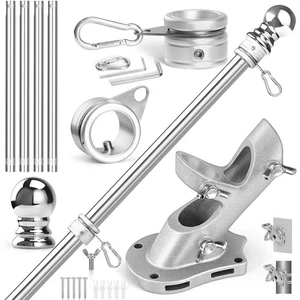 Flag Pole Kit- Stainless Steel 5 FT Flag Poles with1 Inch Metal 360° Rotating... - Picture 1 of 7