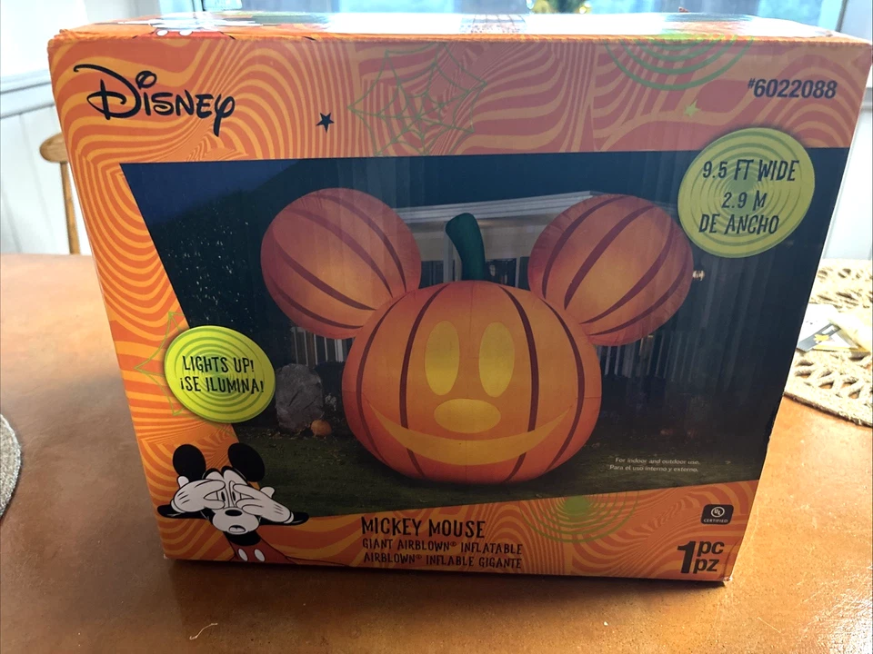 Disney Mickey Mouse 9,5 pies de ancho gigante Halloween inflable cabeza de calabaza GEMMY NUEVO Foto 1 de 4