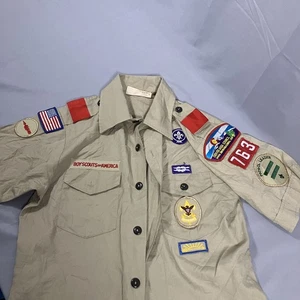 Camisa Boy Scouts Of America Juvenil Grande Caqui Uniforme Manga Corta Parches EE. UU. - Imagen 1 de 15
