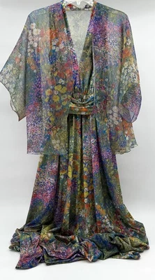 Vestido Jack Bryan Vintage 8 Multicolor Floral Halter Maxi Chifón Superposición Años 70 60 Foto 1 de 4