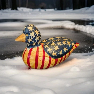 Patriotic Duck Stamped "DFD" Ice Spear Fishing Lure Decoy Folk Art BLEMISHES  - Image 1 of 4