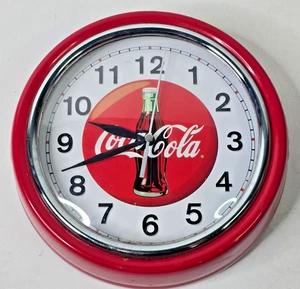 Retro 9.25" Coca Cola Metal & Chrome Wall Clock - Picture 1 of 9