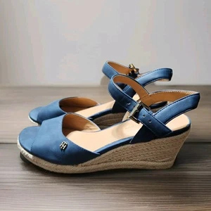Tommy Hilfiger TWGALLIE Espadrilles Damen 6,5 blau Keilabsatz Knöchel Schnalle Sandalen - Bild 1 von 15