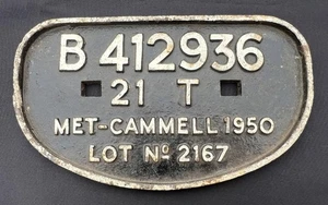 MET CAMMELL CARRAIGE WORK VINTAGE RAILWAY TRAIN CAST IRON WAGON D PLATE B412936 - Picture 1 of 8