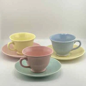 Three Luray Pastels Teacups and Saucers Mixed Colors Lu-Ray T.S.&T. - Picture 1 of 5