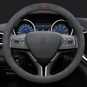 38cm Red Marker Black Alcantara Leather Car Steering Wheel Cover For Maserati