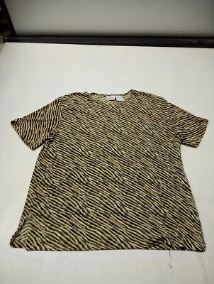 Túnica Liz Baker para mujer talla L estampado animal verde y beige a rayas mangas cortas Foto 1 de 4