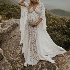 NEW Long pregnant mom fluffy large lace hollow out dress long skirt - Picture 1 of 14
