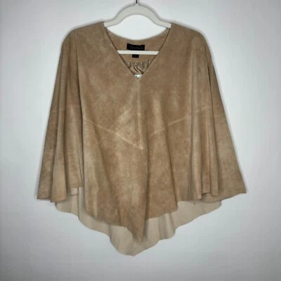 Context Suede Genuine 100% Leather Beige Poncho Cape Poncho Western Size Medium - Image 1 of 4