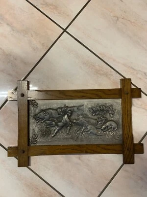 Wunderschöne Zinn Relief im Holzrahmen , Jagdmotiv 46x 29 cm - Bild 1 von 4